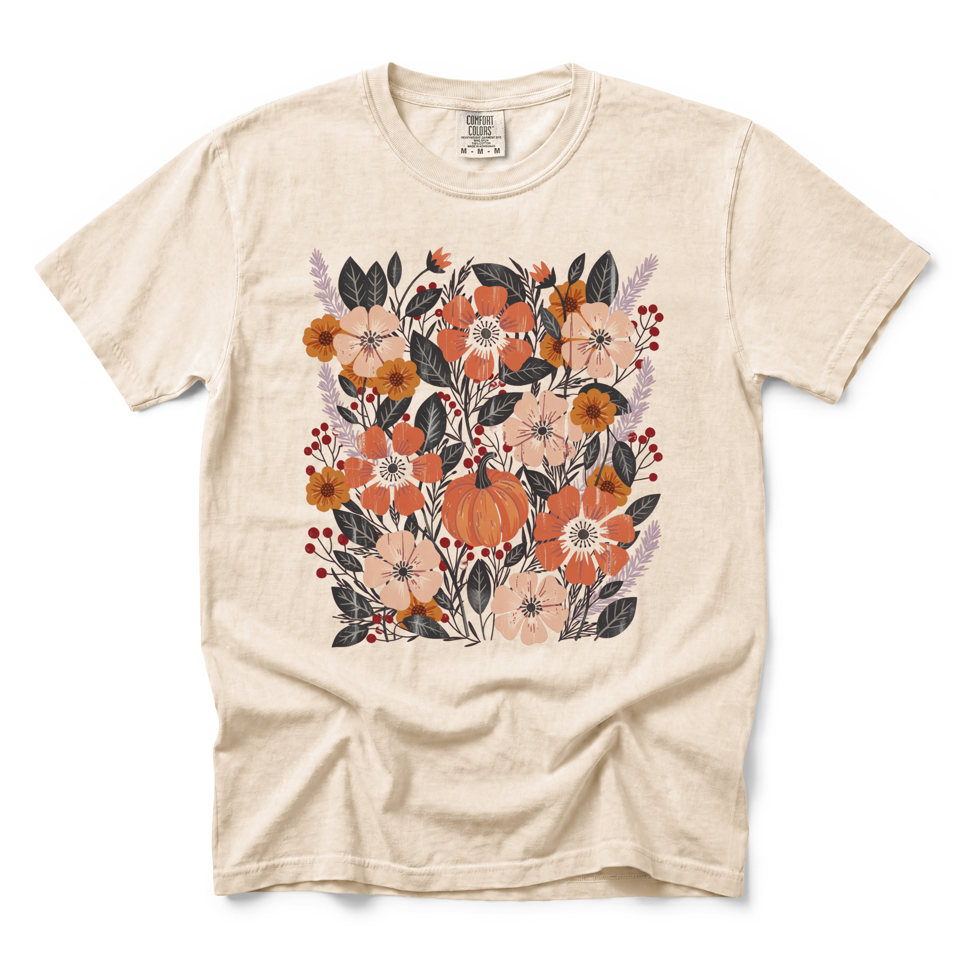 Pumpkin Patch Blooms graphic on Comfort Colors 1717 in Ivory