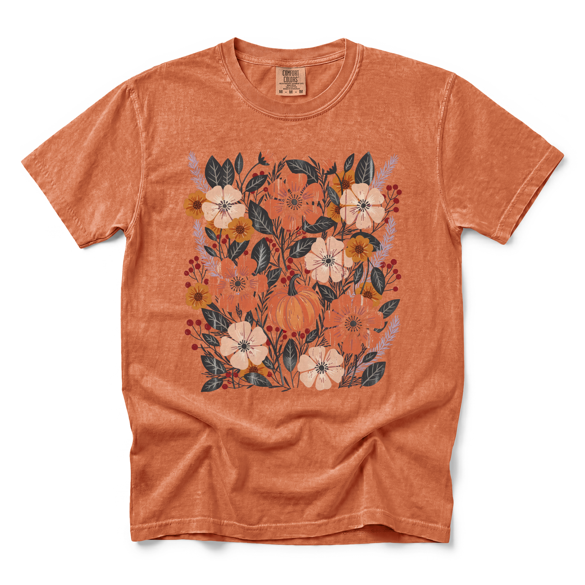 Pumpkin Patch Blooms graphic on Comfort Colors 1717 in Yam