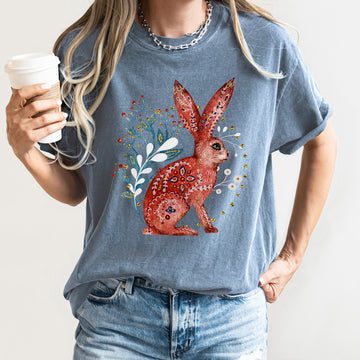 Rabbit, Folk Art, Scandinavian, Winter, Christmas, Comfort Colors Tshirt