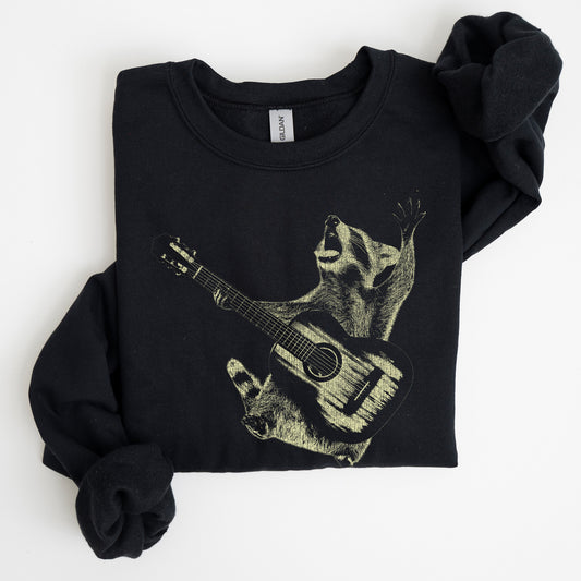 Raccoon Rocking Out, Playing Guitar, Funny Animals Sweatshirt