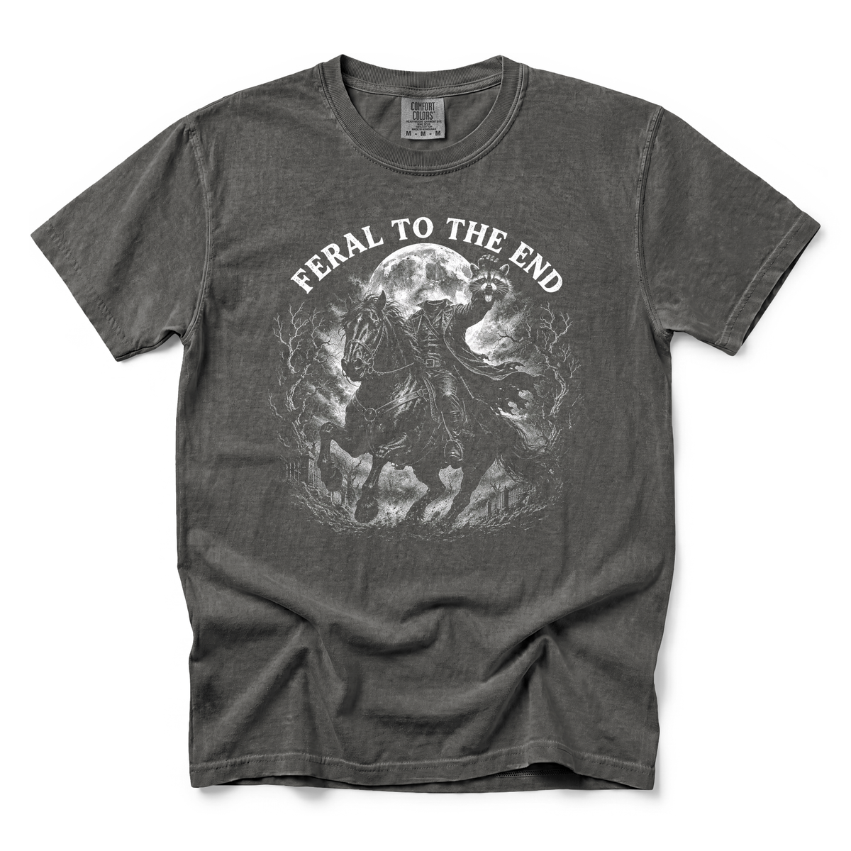 Raccoon Feral Headless Horseman graphic on Comfort Colors 1717 in Pepper
