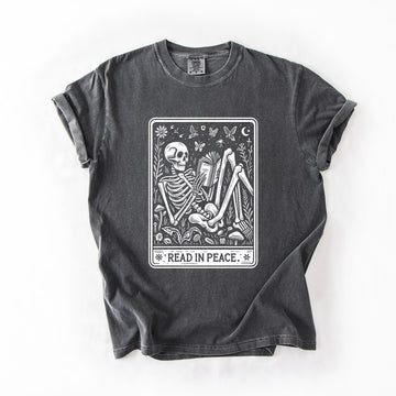 Read In Peace, Halloween, Skeleton, Tarot, Books, Library, Comfort Colors T-Shirt