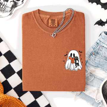 Reading Ghost, Cat, Funny, Halloween, Book, Library, Pocket, Comfort Colors T-Shirt