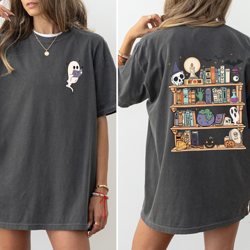 Reading Ghost, Halloween, Library, Spooky, Front and Back, Teacher, Boo, Cute, Comfort Colors T-Shirt
