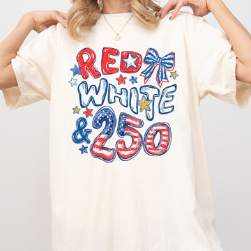 Red White And 250 America Fourth Of July Patriotic Flag Emblem Comfort Colors Tee