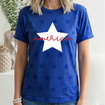 Retro America Star, Red White Blue, 4th of July, Star Pattern T-Shirt