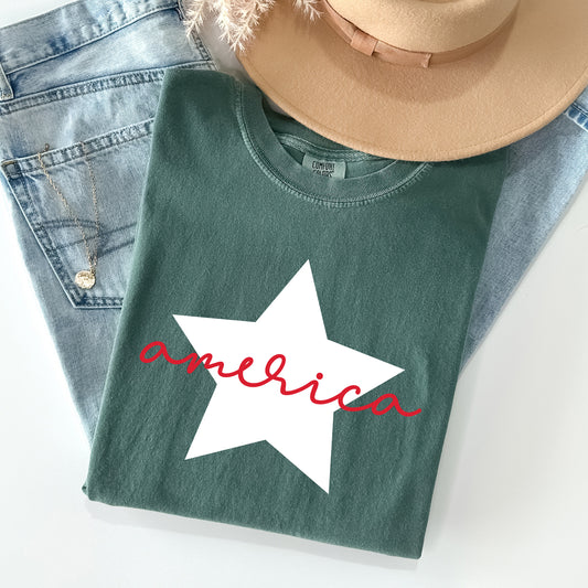 Retro America Star, Red White Blue, 4th of July Tshirt