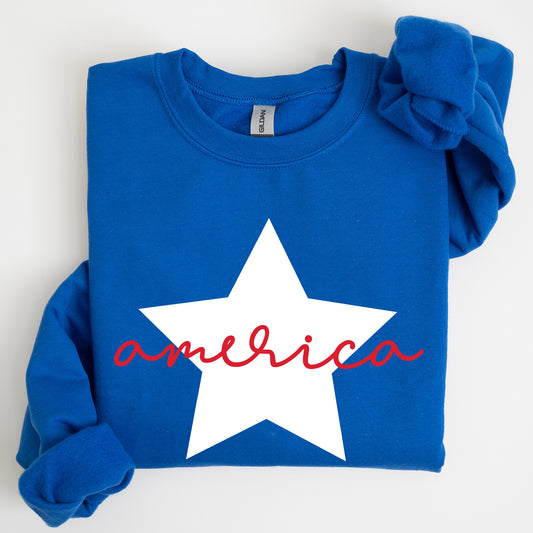 Retro America Star, Red White Blue, 4th of July Sweatshirt