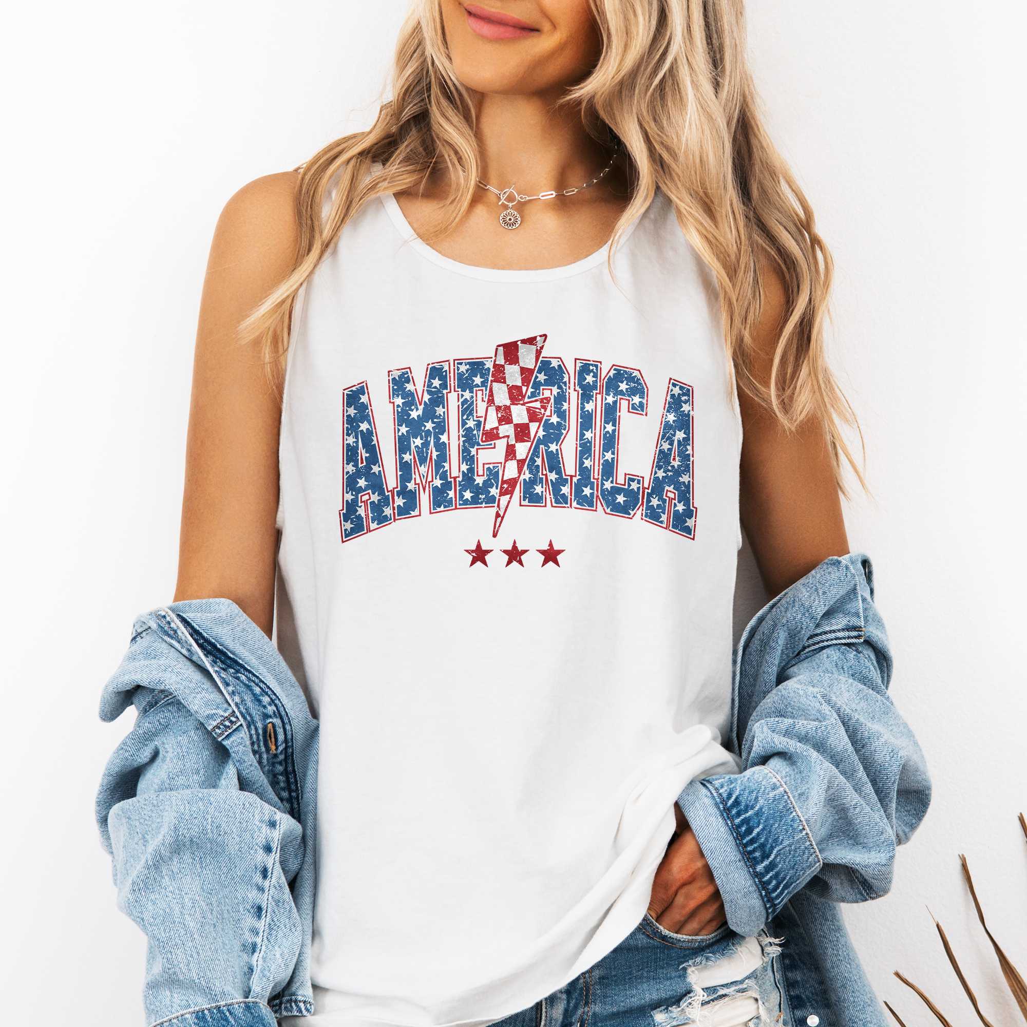 Retro America Varsity Bolt, Fourth of July, America, Patriotic, USA Comfort Colors Tank Top