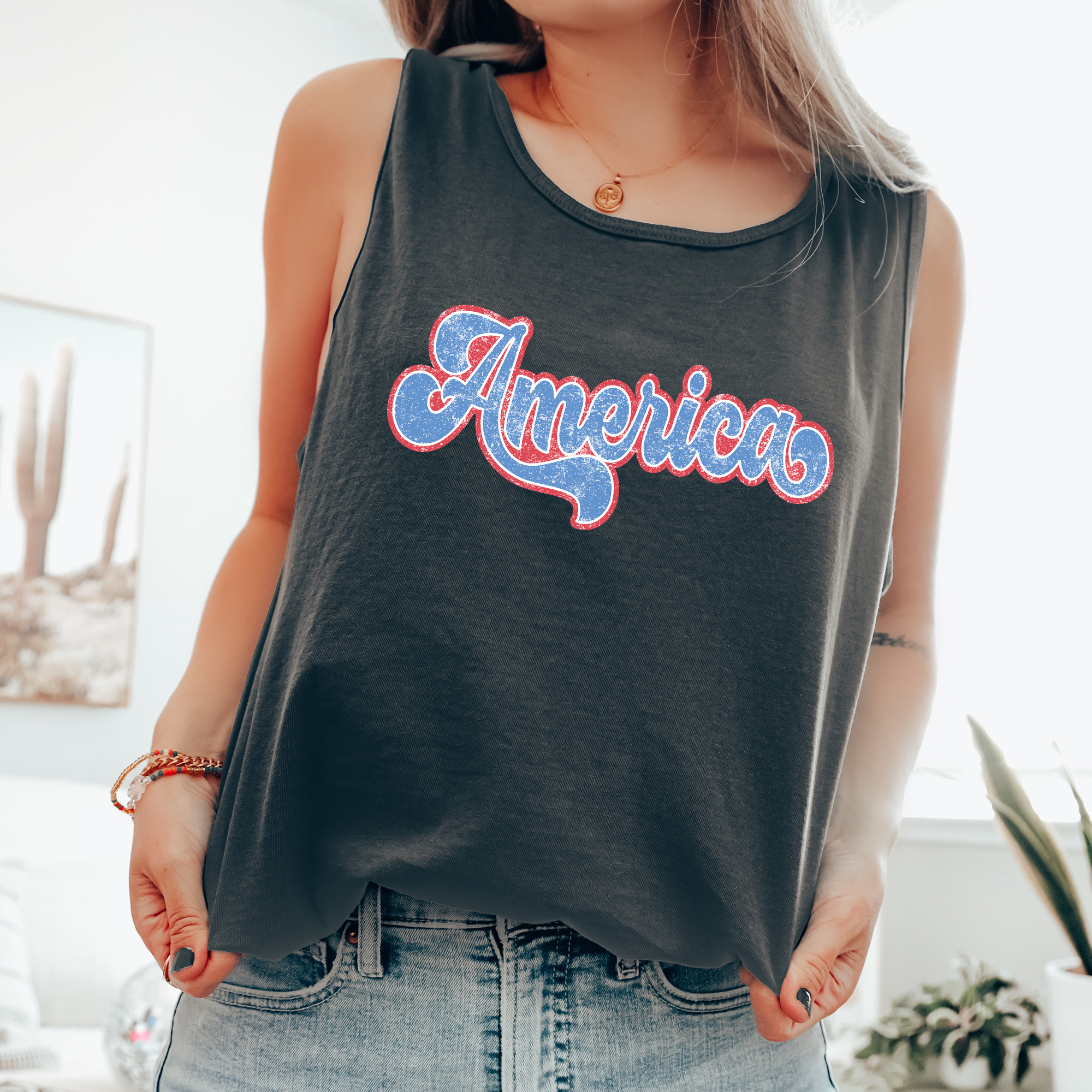 Retro America, Fourth of July, America, Patriotic, USA Comfort Colors Tank Top