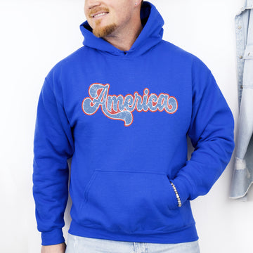 Celebrate Independence Day in style with our Retro America, Grunge, Vintage, Patriotic USA 4th of July Hoodie.