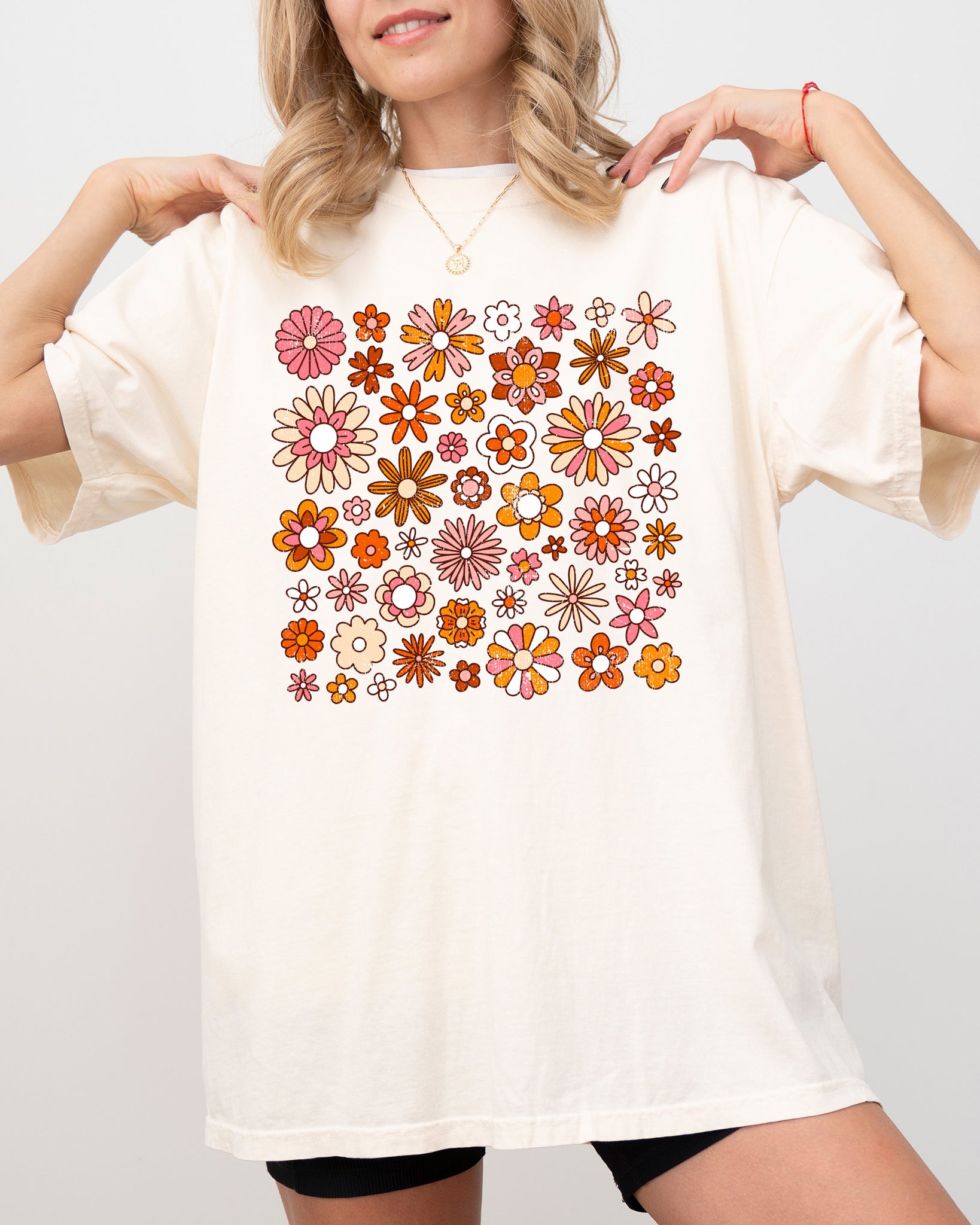 Retro Autumn Flowers, Vintage, Colorful, Floral Pattern, Fall, Thanksgiving, Halloween Shirt Comfort Colors T-Shirt
