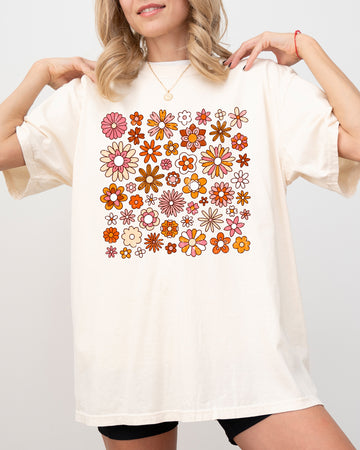 Retro Autumn Flowers, Vintage, Colorful, Floral Pattern, Fall, Thanksgiving, Halloween Shirt Comfort Colors T-Shirt