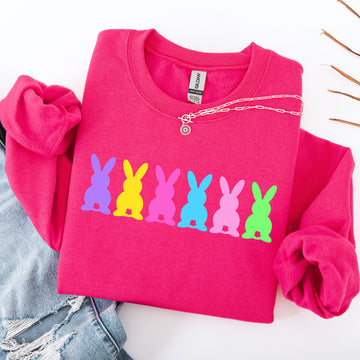 Retro Bunnies, Colorful, Pastel, Easter, Bunny, Jesus, Rabbit, Holiday Sweatshirt
