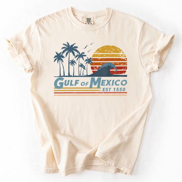 Retro Gulf Of Mexico, Vintage, Established 1550, Wave, Beach, Palm Trees Tshirt Comfort Colors T-Shirt