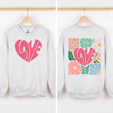 Retro Love, Boho Flowers, Valentine's Day Sweatshirt
