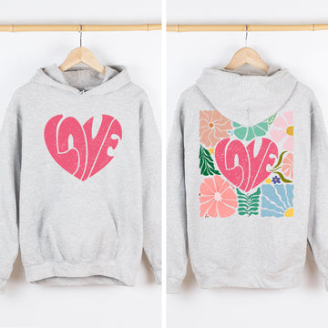 Retro Love, Boho Flowers, Valentine's Day Hooded Sweatshirt