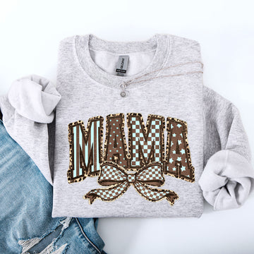 Retro Mama, Bow, Mother's Day, Checkered, Star Sweatshirt