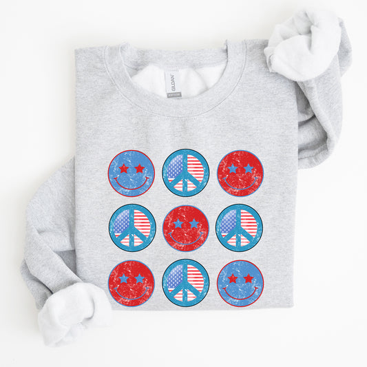 Retro Patriotic Smiley, Flag, America, Peace, Sweatshirt