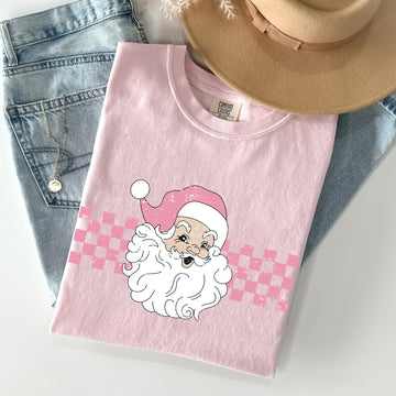 Retro Santa Checkered, Pink, Christmas, Winter, Snow, Xmas Tshirt Comfort Colors T-Shirt