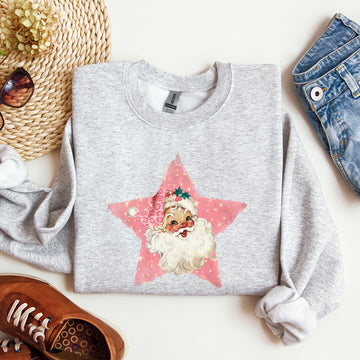Retro Santa Pink Star, Christmas, Winter, Xmas Sweatshirt