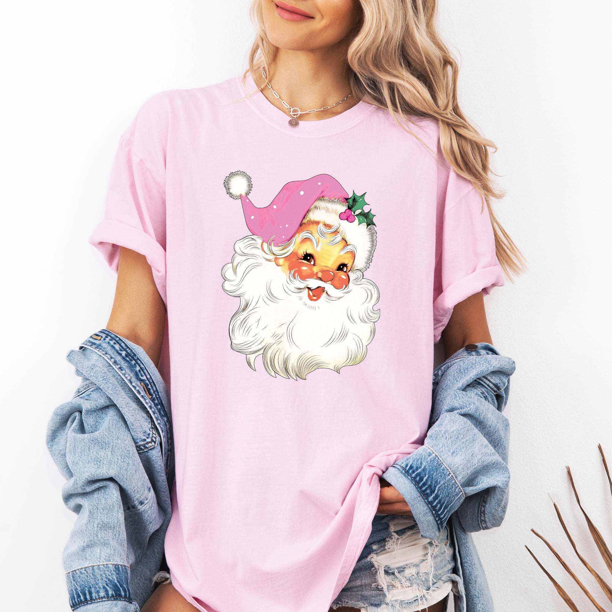 Retro Santa, Pink, Classic, Twinkle, Christmas, Winter, Xmas Tshirt Comfort Colors T-Shirt