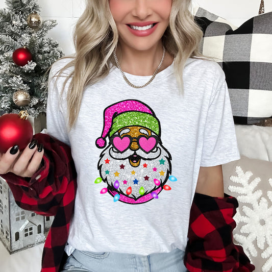 Retro Sparkly Santa, Glitter Effect, Christmas Super Soft Tees