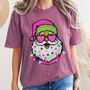 Retro Sparkly Santa, Glitter Effect, Christmas, Comfort Colors Tshirt