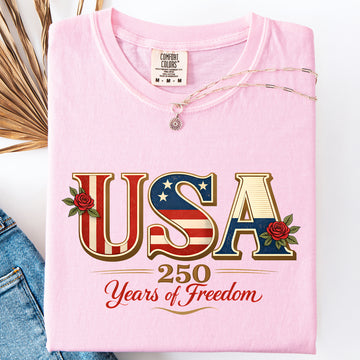 Retro USA 250 Years Of Freedom Patriotic America Graphic History Edition Comfort Colors Tee