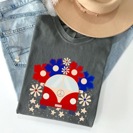 Retro Van, Patriotic, 4th of July Comfort Colors Tshirt