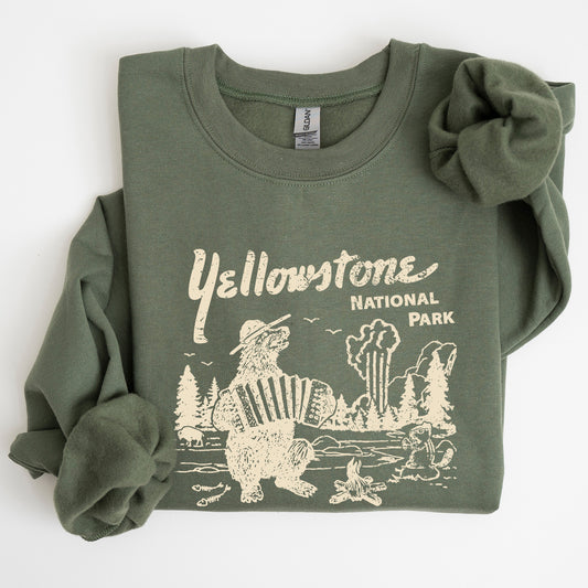 Retro Yellowstone National Park, Bear, Chipmunk, Funny, Nature Sweatshirt