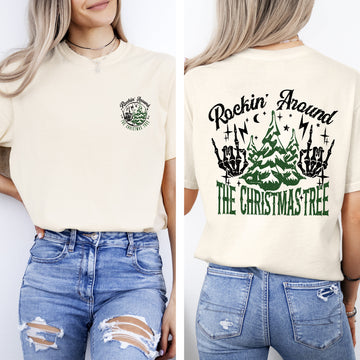 Rockin Around The Christmas Tree, Front and Back, Skeleton, Winter, Santa, Xmas Tshirt Comfort Colors T-Shirt