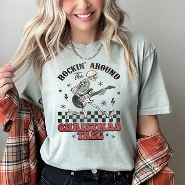 Rocking Around The Christmas Tree, Skeleton, Retro, Rock And Roll, Comfort Colors Tshirt