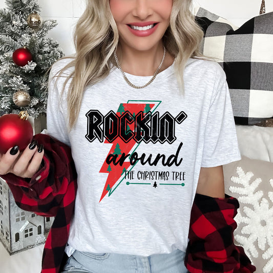 Rocking Around, Lightning Bolt, Christmas Tree, Retro Rock Super Soft Tees