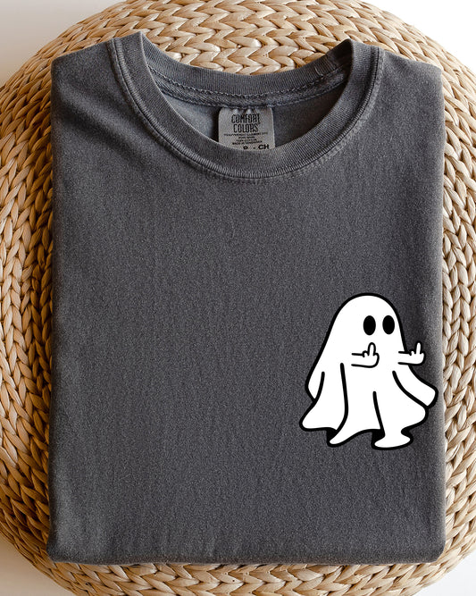 Rude Ghost Pocket Print, Middle Finger, Crude, Vulgar, Funny, Meme, Halloween Shirt