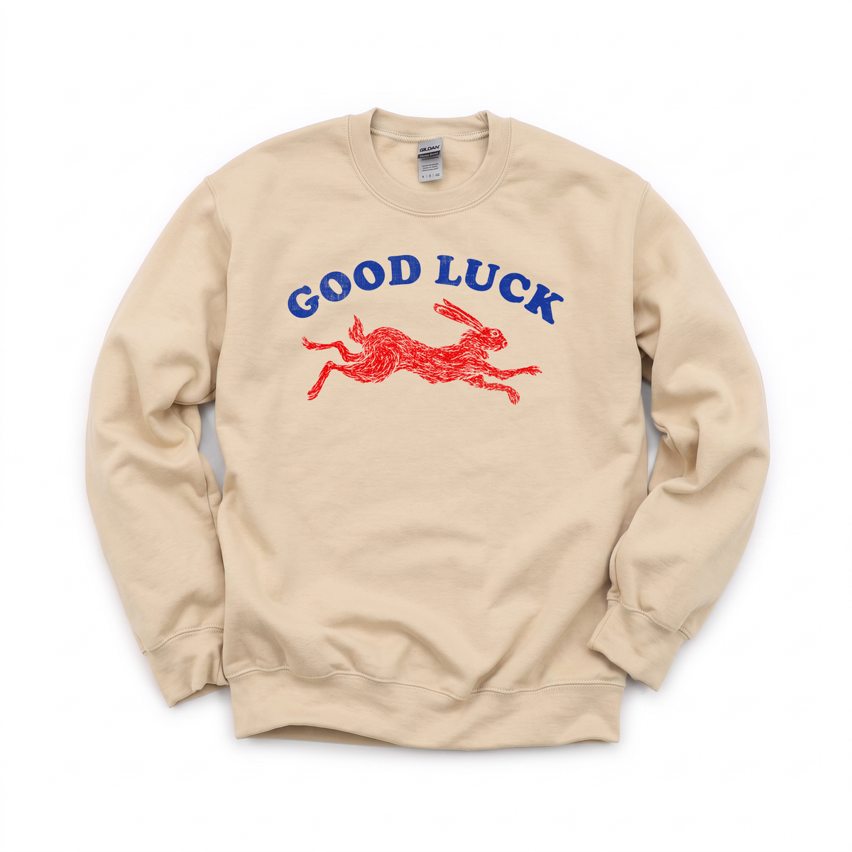 Running Rabbit graphic on Gildan 18000 in Sand