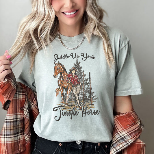 Saddle Up Your Jingle Horse, Christmas, Cowgirl, Cowboy, Country, Western, Comfort Colors Tshirt