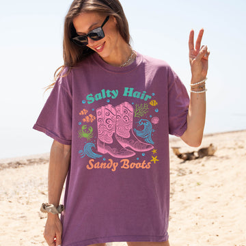 Salty Hair, Sandy Boots, Cowboy Beach Ready, Vacation, Sunshine, Summer Fun Comfort Colors T-Shirt