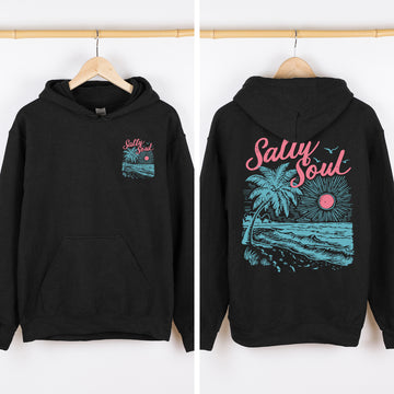Salty Soul, Beach, Sunshine, Front and Back Hooded Sweatshirt