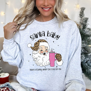 Santa Baby, Stanley, Retro, Christmas, Leopard Print Sweatshirt