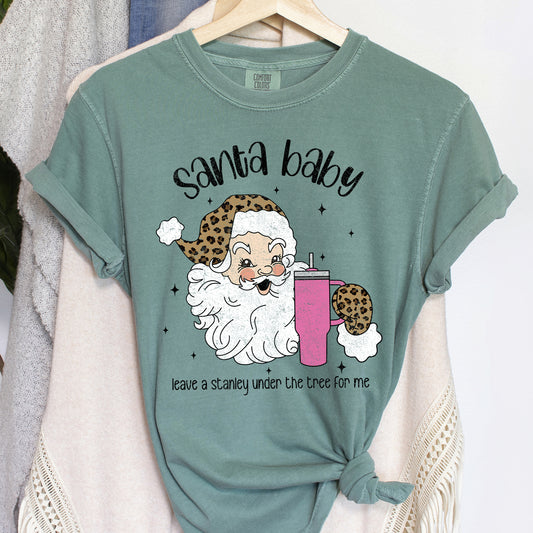 Santa Baby, Stanley, Retro, Christmas, Leopard Print, Comfort Colors Tshirt