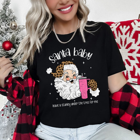 Santa Baby, Stanley, Retro, Christmas, Leopard Print Super Soft Tees