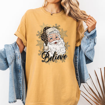 Santa Believe, Retro, Snowflakes, Christmas, Winter, Snow, Xmas Tshirt Comfort Colors T-Shirt