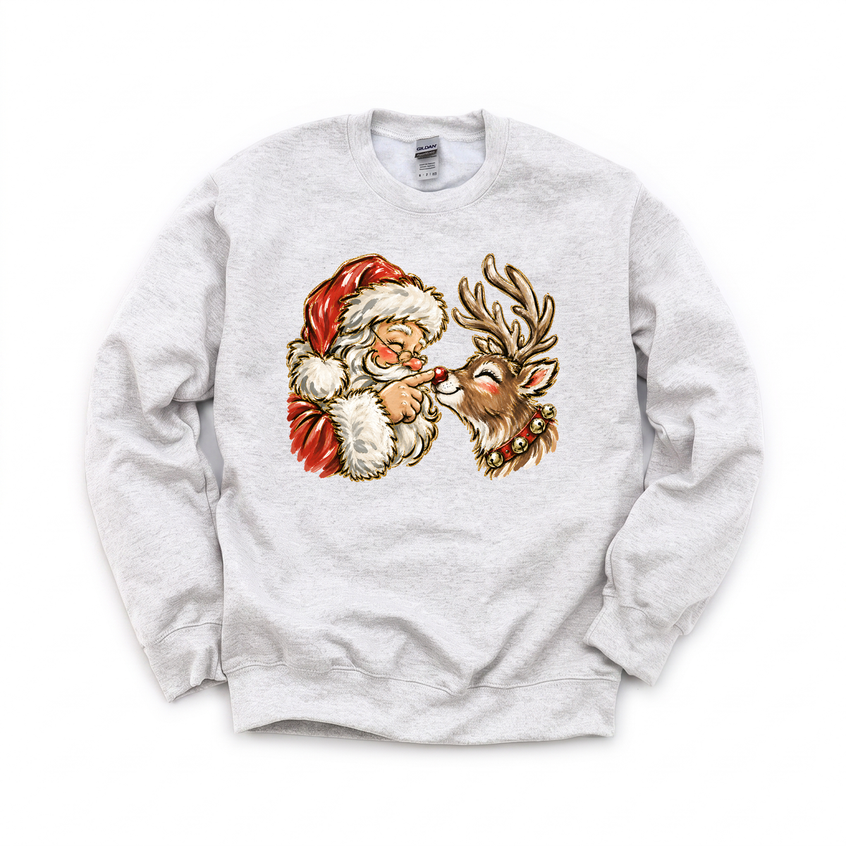 Santa Rudolph Nose Touch graphic on Gildan 18000 in Ash