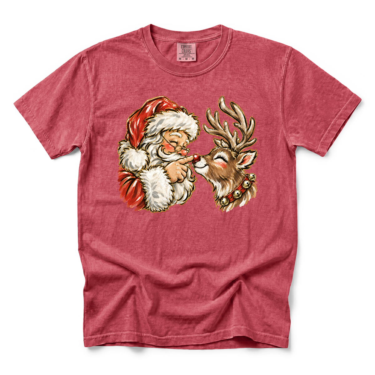 Santa Rudolph Nose Touch graphic on Comfort Colors 1717 in Crimson
