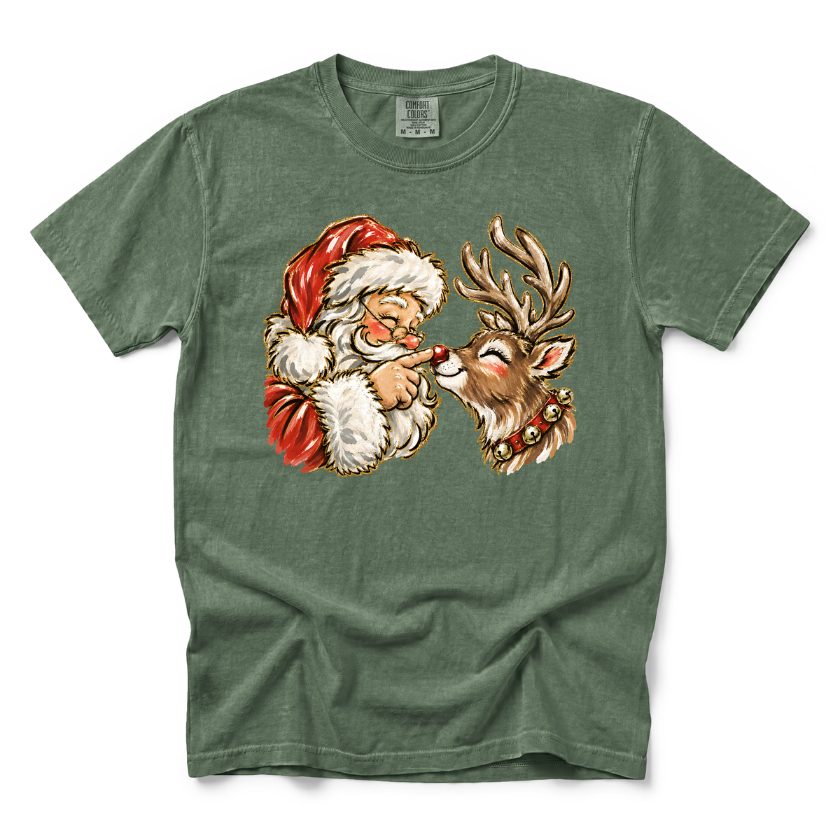 Santa Rudolph Nose Touch graphic on Comfort Colors 1717 in Moss
