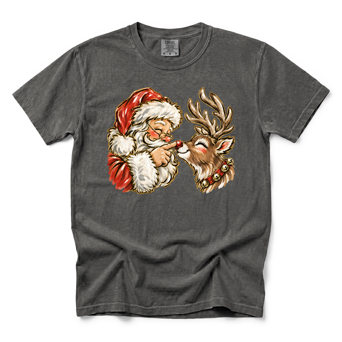 Santa Rudolph Nose Touch graphic on Comfort Colors 1717 in Pepper