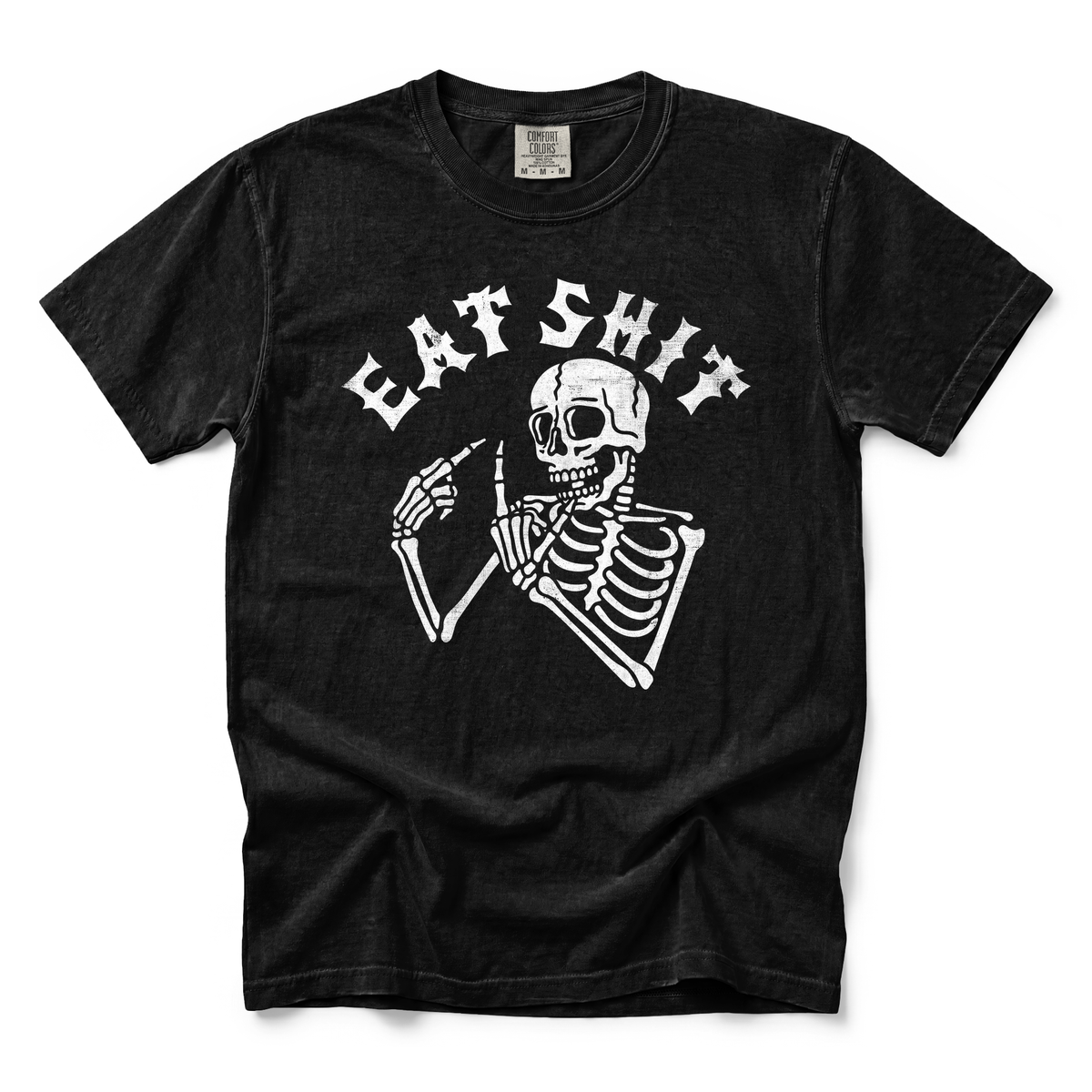 Skeleton Flipping Off graphic on Comfort Colors 1717 in Black
