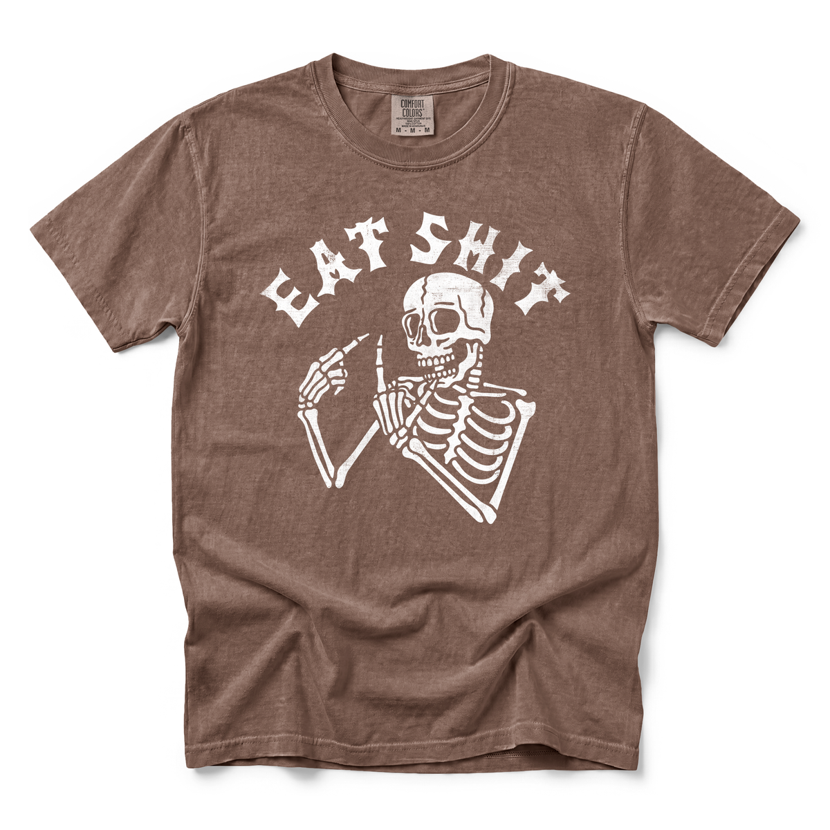 Skeleton Flipping Off graphic on Comfort Colors 1717 in Espresso