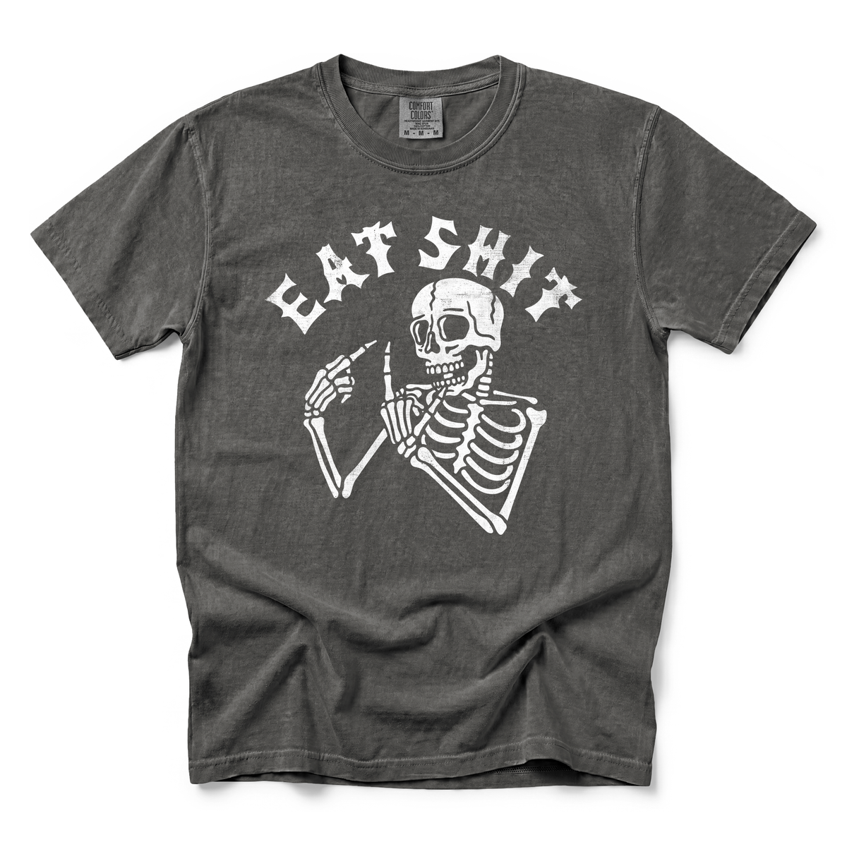 Skeleton Flipping Off graphic on Comfort Colors 1717 in Pepper